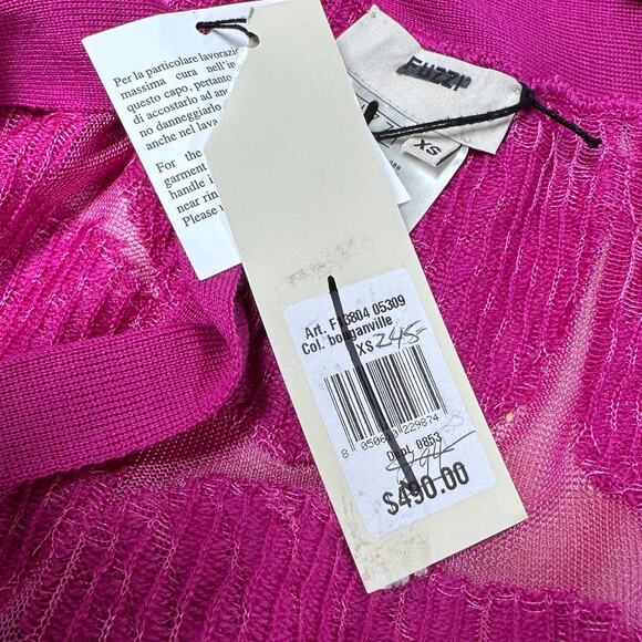 Fuzzi NWT Fuchsia Floral Jacquard Belted Cardigan Size XS Bouganvilla Pink Italy - Picture 5 of 8